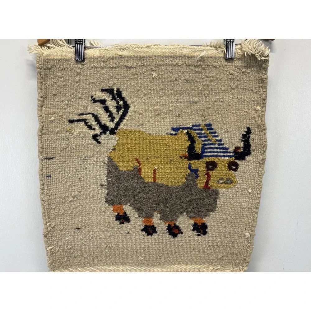 Tibetan Yak Meditation Carpet 100% Wool Wall Hanging Hand Woven in Nepal 17x30